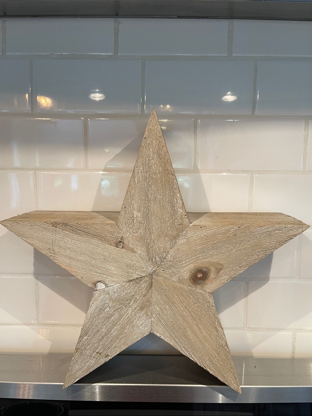 13 inch large rustic primitive solid wood star with split on one side